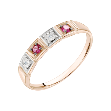 Кольцо из красного Золота с Бриллиантами и Рубинами 