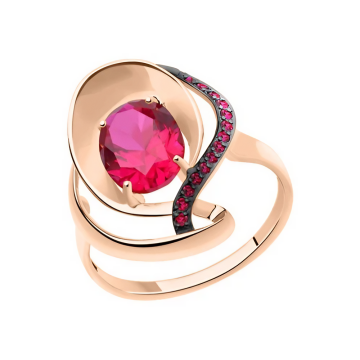 Кольцо из красного Золота 585 пробы с Рубином и Фианитами 