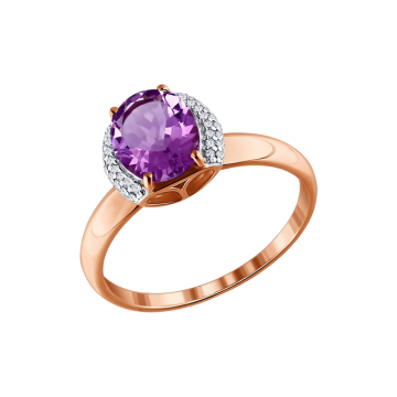 Rotgold 585° Damenring mit Amethyst, Zirkonia 