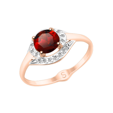 Кольцо из красного золота с гранатом и фианитами 