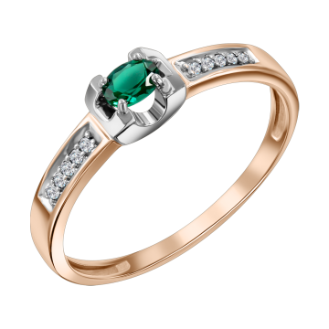 Кольцо из красного золота с изумрудом и бриллиантами 