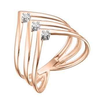 Lady´s ring in red gold of 585 assay value with diamonds 