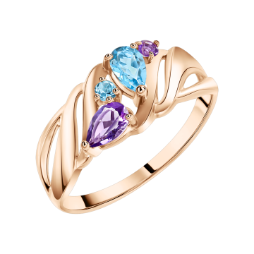 Rotgold 585° Damenring mit Topas, Amethyst 