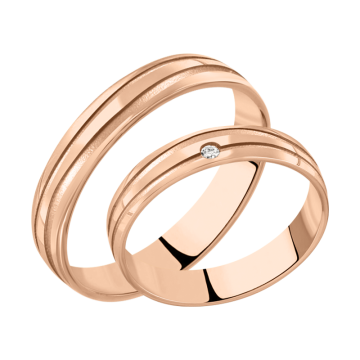 Wedding ring in red gold of 585 assay value with diamonds 