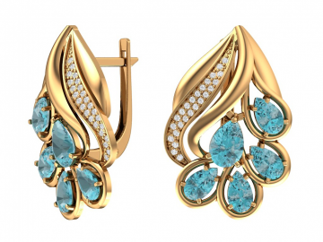 Ohrringe aus Rotgold 585° mit blau Topas, Zirkonia 