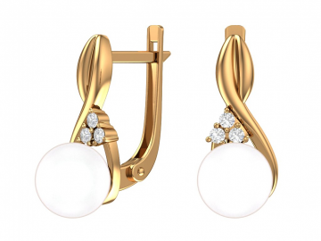 Ohrringe aus Rotgold 585° mit Zirkonia, echte Perlen 