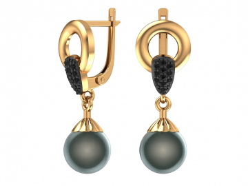 Ohrringe aus Rotgold 585° mit Zirkonia, echte Perlen 