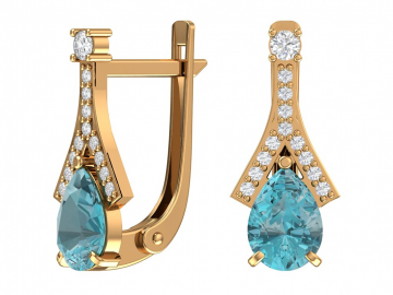 Ohrringe aus Rotgold 585° mit blau Topas, Zirkonia 