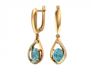 Ohrringe aus Rotgold 585° mit blau Topas, Zirkonia 