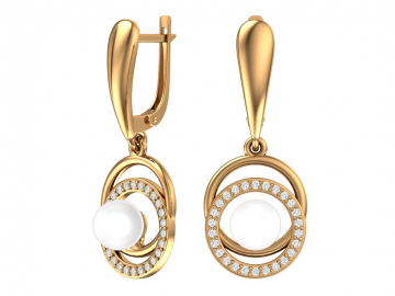 Ohrringe aus Rotgold 585° mit Zirkonia, echte Perlen 