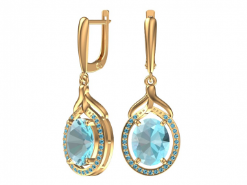 Ohrringe aus Rotgold 585° mit blau Topas, Zirkonia 