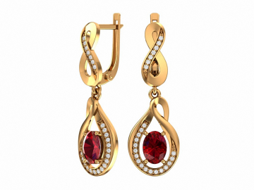 Ohrringe aus Rotgold 585° mit Granat, Zirkonia 