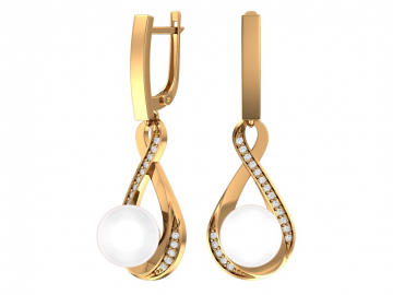 Ohrringe aus Rotgold 585° mit Zirkonia, echte Perlen 