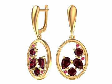 Ohrringe aus Rotgold 585° mit Granat, Zirkonia 