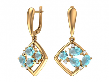 Ohrringe aus Rotgold 585° mit blau Topas, Zirkonia 