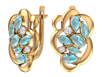 Ohrringe aus Rotgold 585° mit blau Topas, Zirkonia 