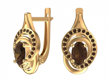 Ohrringe aus Rotgold 585° mit Zirkonia, Rauchtopas 