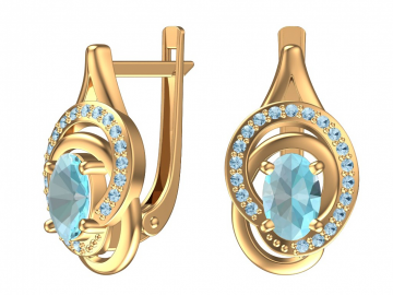 Ohrringe aus Rotgold 585° mit blau Topas, Zirkonia 