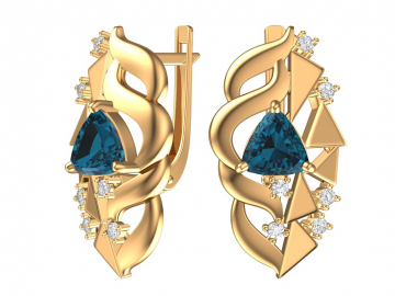 Ohrringe aus Rotgold 585° mit London blau Topas, Zirkonia 