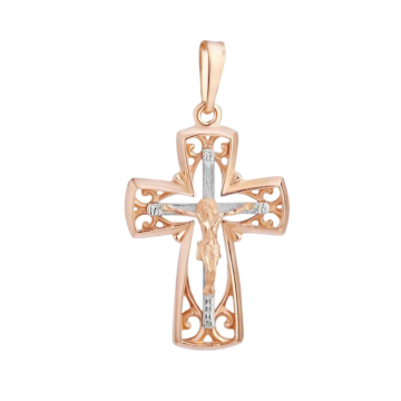 Cross from red and white gold of 585 assay value 
