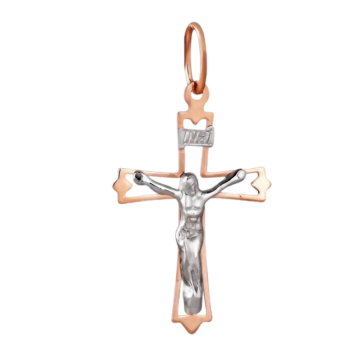 Cross from red and white gold of 585 assay value 