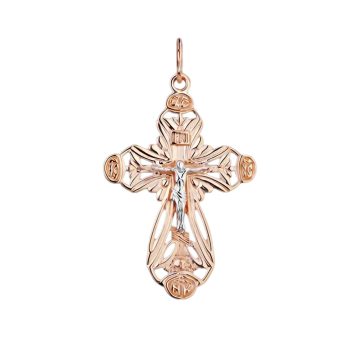 Cross from red and white gold of 585 assay value 