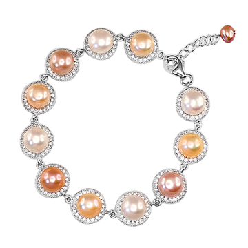 Silver bracelet with pearl, zirconia 
