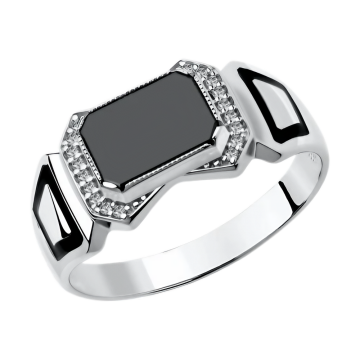 Man´s silver seal ring with zirconia, enamel 