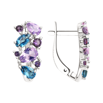 Ohrhänger aus 925er Sterling Silber mit blauem Topas, Topas, Amethyst, Zirkonia 