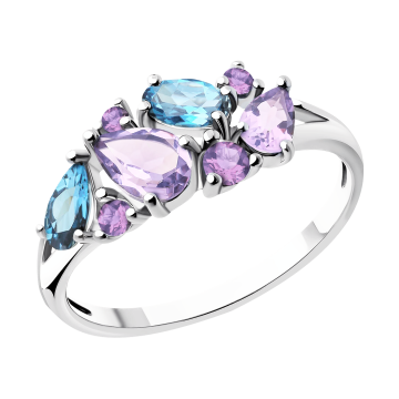 Damenring mit Amethyst, Zirkonia und Topas 