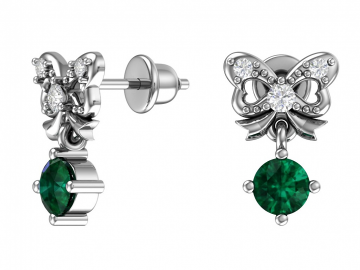 Ohrringe aus 925er Sterling Silber mit synthetischem Smaragdquarz und farblosem Zirkonia 