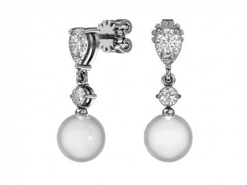 Ohrringe aus 925er Sterling Silber mit Kunstperlen und farblosen Zirkonia 