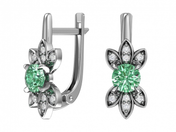 Ohrringe aus 925er Sterling Silber mit hellgrünem synthetischem Quarz und farblosem Zirkonia 