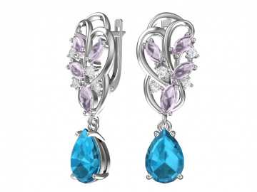 Ohrringe aus 925er Sterling Silber mit synthetischem blauem Quarz und farblosem Zirkonia 