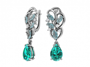 Ohrringe aus 925er Sterling Silber mit synthetischem Quarzamethyst, Aquamarin und Saphir und farblosem Zirkonia 