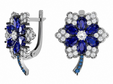 Ohrringe aus 925er Sterling Silber mit synthetischem Saphirquarz und farblosem Zirkonia 