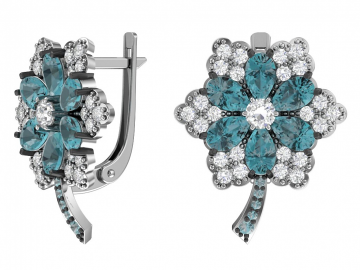 Ohrringe aus 925er Sterling Silber mit synthetischem blauem Quarz und farblosem Zirkonia 