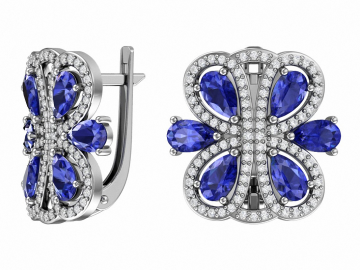 Ohrringe aus 925er Sterling Silber mit synthetischem Saphirquarz und farblosem Zirkonia 