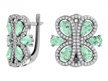 Ohrringe aus 925er Sterling Silber mit hellgrünem synthetischem Quarz und farblosem Zirkonia 