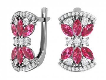 Ohrringe aus 925er Sterling Silber mit synthetischem Rubinquarz und Zirkonia 