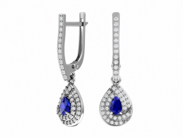 Ohrringe aus 925er Sterling Silber mit synthetischem Saphirquarz und farblosem Zirkonia 