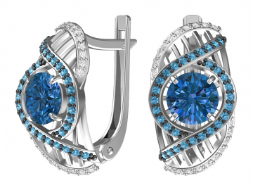 Ohrringe aus 925er Sterling Silber mit synthetischem blauem Quarz und farblosem Zirkonia 