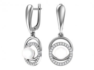 Ohrringe aus 925er Sterling Silber mit Kunstperlen und farblosen Zirkonia 