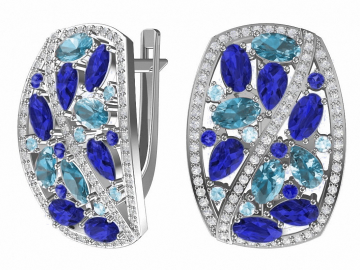 Ohrringe aus 925er Sterling Silber mit synthetischem Quarz und Zirkonia 