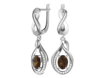 Ohrhänger aus 925er Sterling Silber mit Rauchtopas und farblosen Zirkonia 