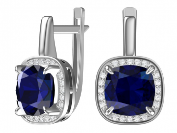 Ohrringe aus 925er Sterling Silber mit synthetischem Saphirquarz und farblosem Zirkonia 