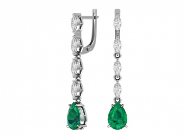 Silver earrings with synthetic emerald quartz and colorless cubic zirkonia 