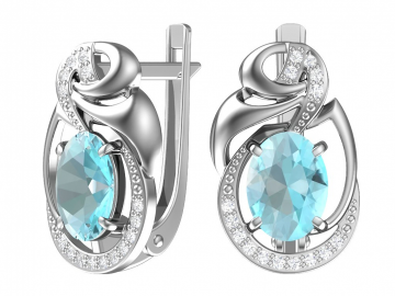 Ohrhänger aus 925er Sterling Silber mit blau Topas, Zirkonia 