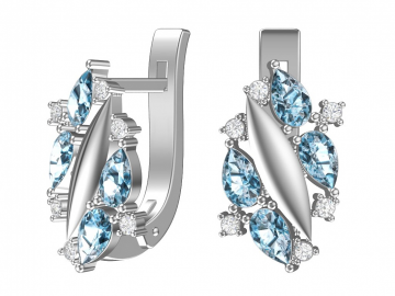 Ohrringe aus 925er Sterling Silber mit synthetischem blauem Quarz und farblosem Zirkonia 