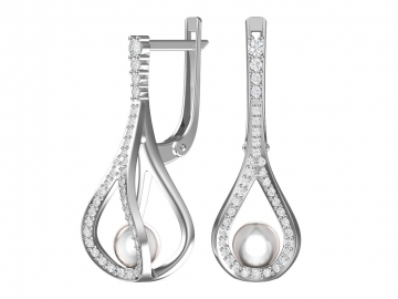 Ohrringe aus 925er Sterling Silber mit Kunstperlen und farblosen Zirkonia 